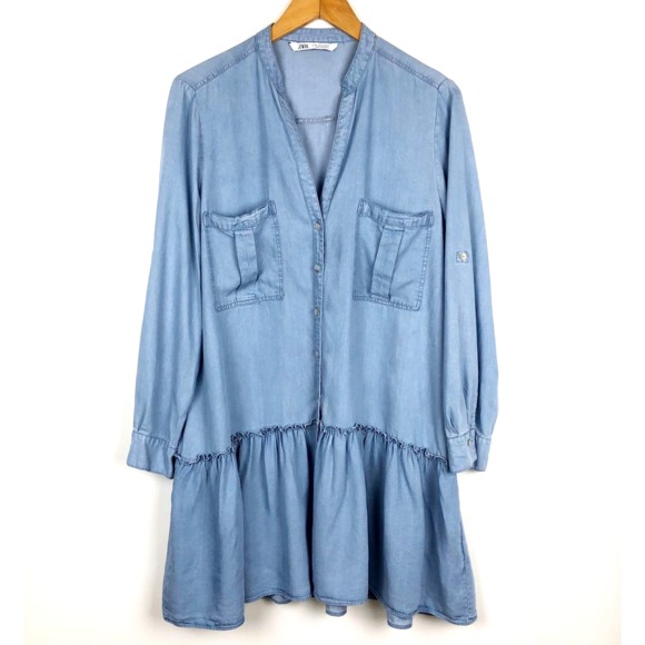 ZARA Dresses & Skirts - ZARA Swing Denim Mini Blue Dress Shirt XL